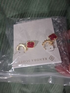 Kendra Scott Gold Plated Red Rose Hoop Earrings
